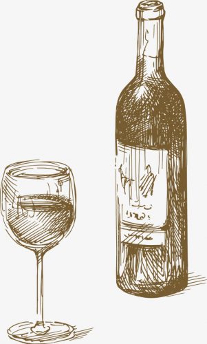 На рисунке изображена бутылка вина и бокал