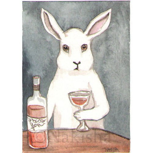 На рисунке заяц пробует вино