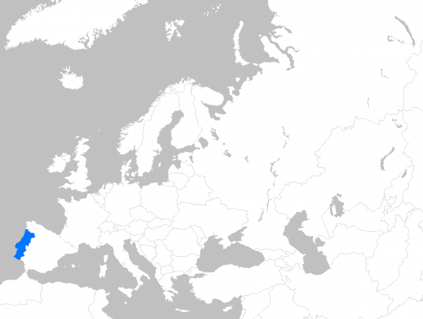 На карте Европы показана Португалия