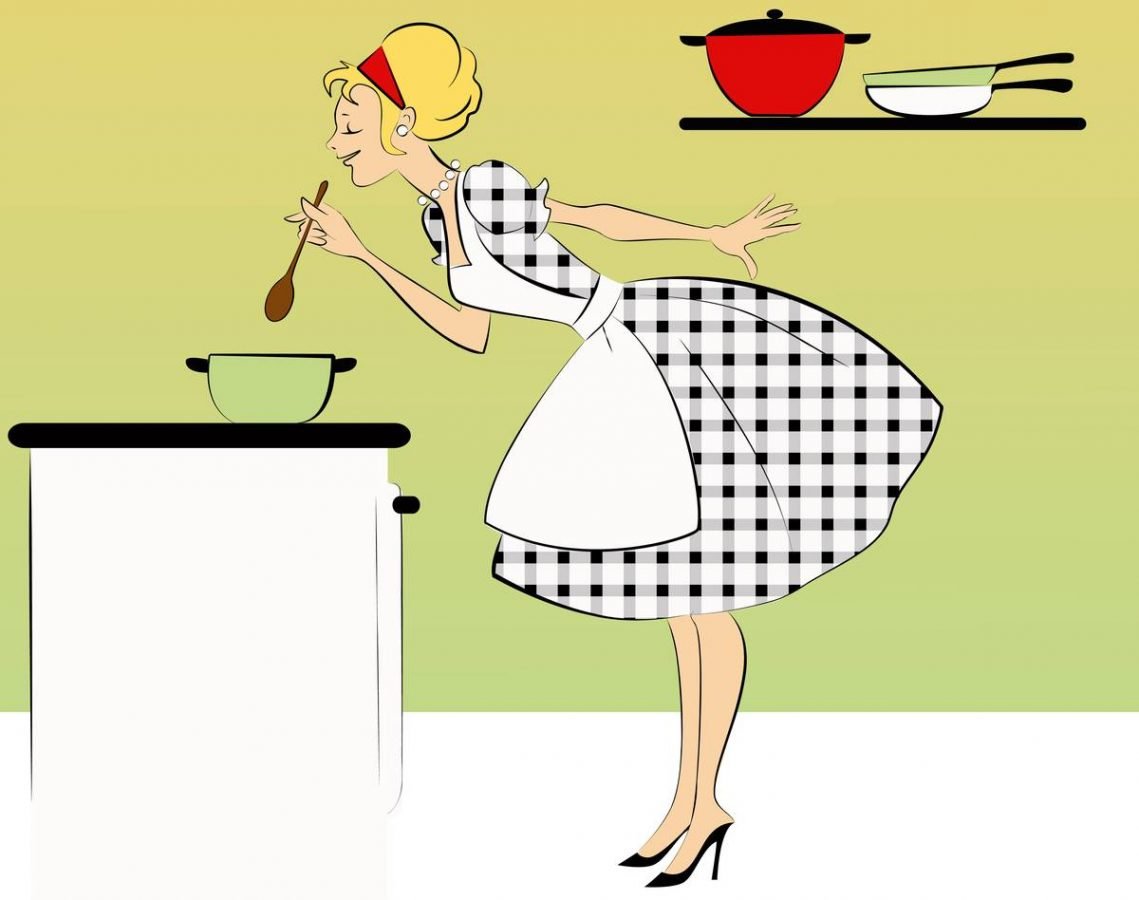 Рисунок: домохозяйка готовит вино из крыжовника